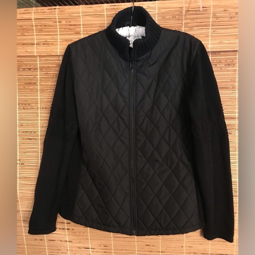 FDJ French Crossing Harlequin Quilted Bomber Jacket  w/ Sweater Sleeves Size M